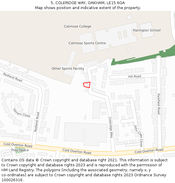 5, COLERIDGE WAY, OAKHAM, LE15 6GA: Location map and indicative extent of plot