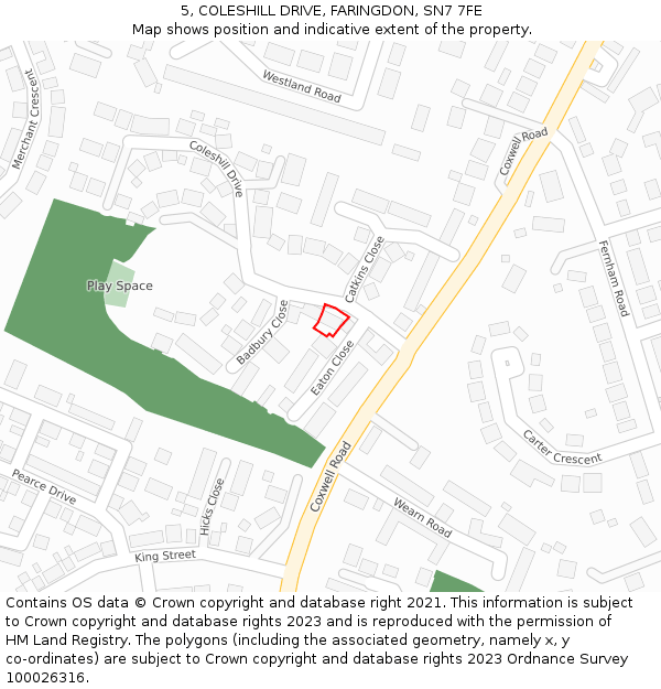 5, COLESHILL DRIVE, FARINGDON, SN7 7FE: Location map and indicative extent of plot
