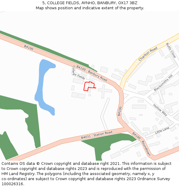 5, COLLEGE FIELDS, AYNHO, BANBURY, OX17 3BZ: Location map and indicative extent of plot