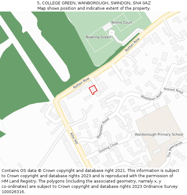 5, COLLEGE GREEN, WANBOROUGH, SWINDON, SN4 0AZ: Location map and indicative extent of plot