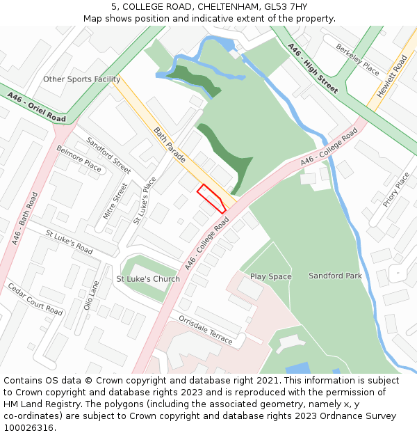 5, COLLEGE ROAD, CHELTENHAM, GL53 7HY: Location map and indicative extent of plot