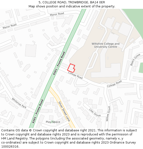 5, COLLEGE ROAD, TROWBRIDGE, BA14 0ER: Location map and indicative extent of plot