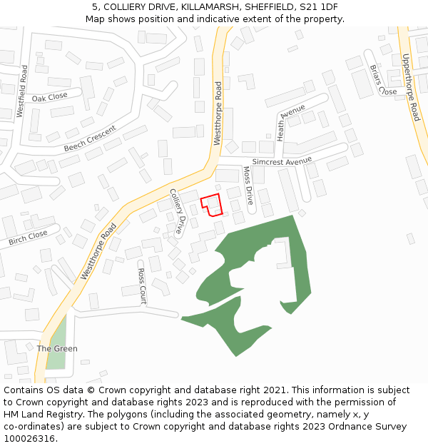 5, COLLIERY DRIVE, KILLAMARSH, SHEFFIELD, S21 1DF: Location map and indicative extent of plot