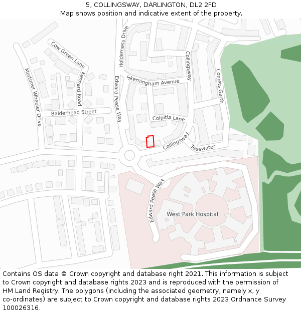 5, COLLINGSWAY, DARLINGTON, DL2 2FD: Location map and indicative extent of plot