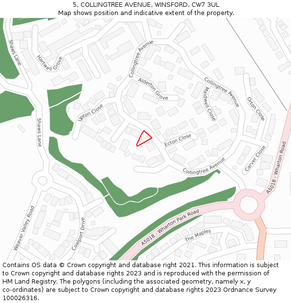 5, COLLINGTREE AVENUE, WINSFORD, CW7 3UL: Location map and indicative extent of plot