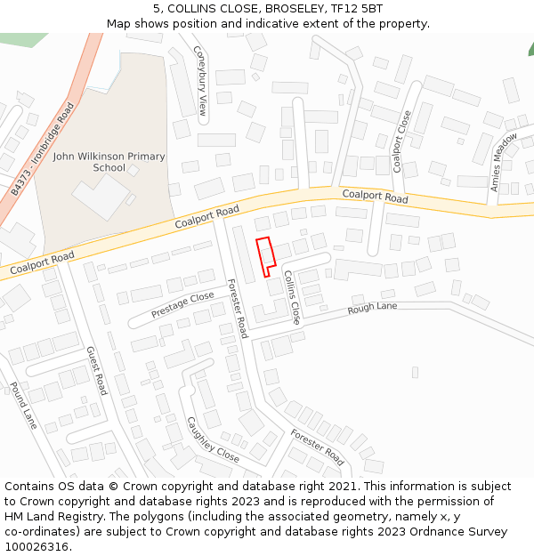 5, COLLINS CLOSE, BROSELEY, TF12 5BT: Location map and indicative extent of plot