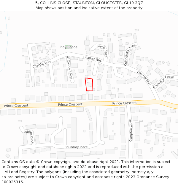 5, COLLINS CLOSE, STAUNTON, GLOUCESTER, GL19 3QZ: Location map and indicative extent of plot