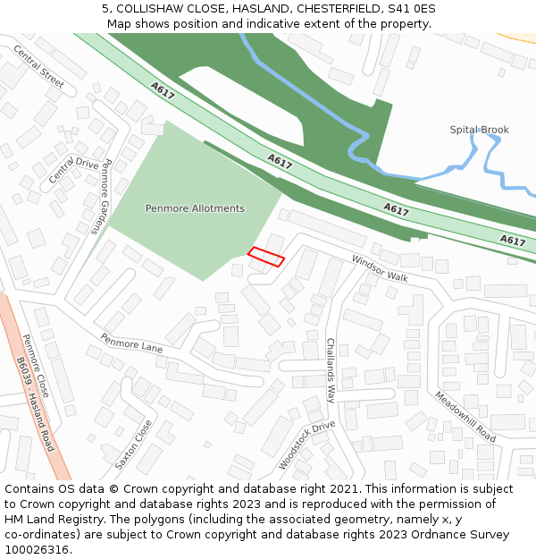 5, COLLISHAW CLOSE, HASLAND, CHESTERFIELD, S41 0ES: Location map and indicative extent of plot