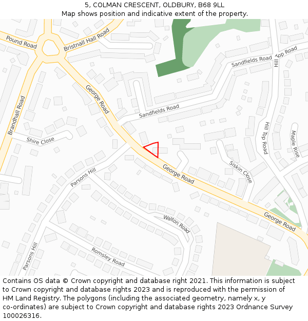 5, COLMAN CRESCENT, OLDBURY, B68 9LL: Location map and indicative extent of plot