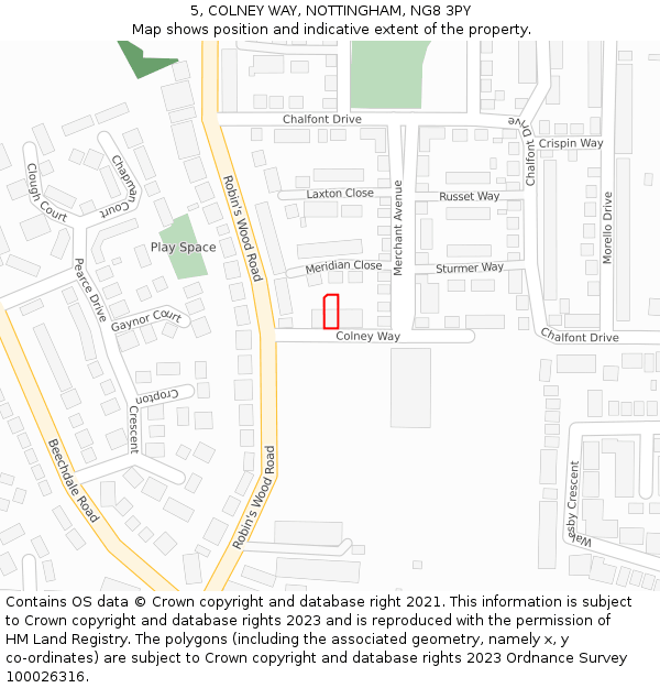 5, COLNEY WAY, NOTTINGHAM, NG8 3PY: Location map and indicative extent of plot