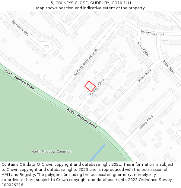 5, COLNEYS CLOSE, SUDBURY, CO10 1LH: Location map and indicative extent of plot