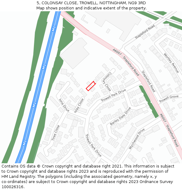 5, COLONSAY CLOSE, TROWELL, NOTTINGHAM, NG9 3RD: Location map and indicative extent of plot