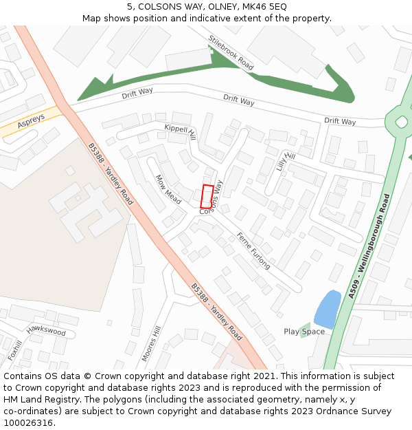 5, COLSONS WAY, OLNEY, MK46 5EQ: Location map and indicative extent of plot