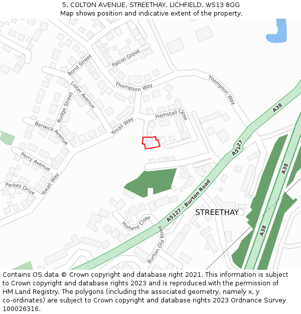 5, COLTON AVENUE, STREETHAY, LICHFIELD, WS13 8GG: Location map and indicative extent of plot