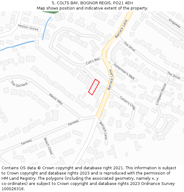 5, COLTS BAY, BOGNOR REGIS, PO21 4EH: Location map and indicative extent of plot