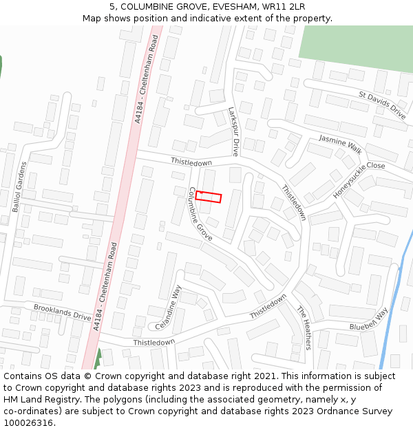 5, COLUMBINE GROVE, EVESHAM, WR11 2LR: Location map and indicative extent of plot