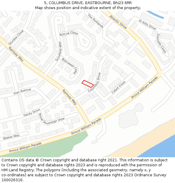 5, COLUMBUS DRIVE, EASTBOURNE, BN23 6RR: Location map and indicative extent of plot