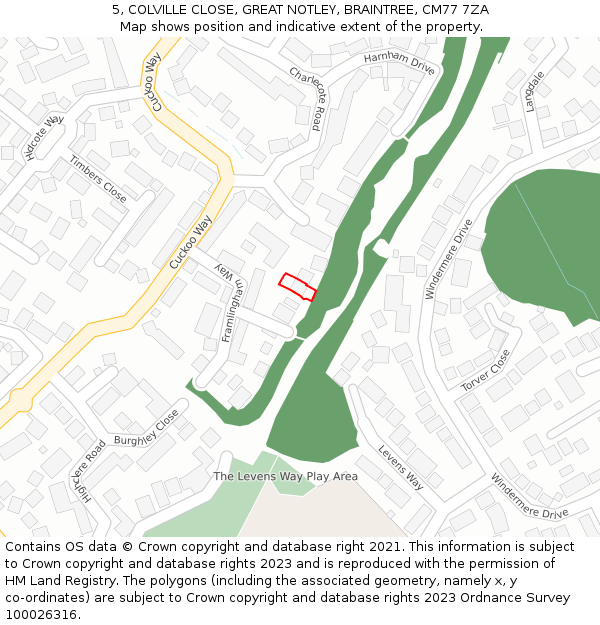 5, COLVILLE CLOSE, GREAT NOTLEY, BRAINTREE, CM77 7ZA: Location map and indicative extent of plot