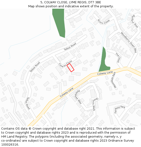 5, COLWAY CLOSE, LYME REGIS, DT7 3BE: Location map and indicative extent of plot