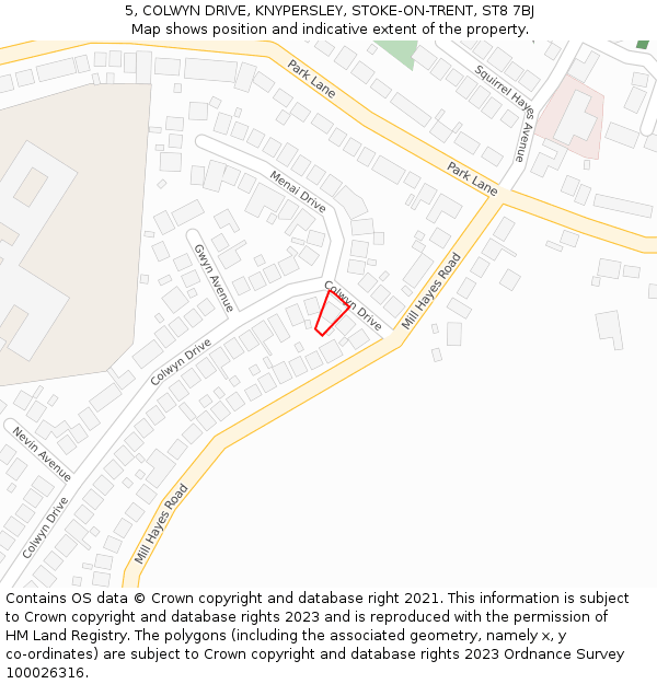 5, COLWYN DRIVE, KNYPERSLEY, STOKE-ON-TRENT, ST8 7BJ: Location map and indicative extent of plot