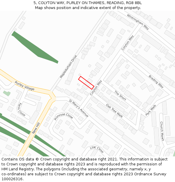 5, COLYTON WAY, PURLEY ON THAMES, READING, RG8 8BL: Location map and indicative extent of plot