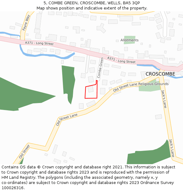 5, COMBE GREEN, CROSCOMBE, WELLS, BA5 3QP: Location map and indicative extent of plot