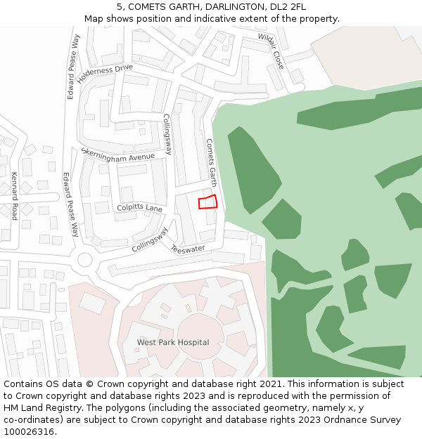 5, COMETS GARTH, DARLINGTON, DL2 2FL: Location map and indicative extent of plot