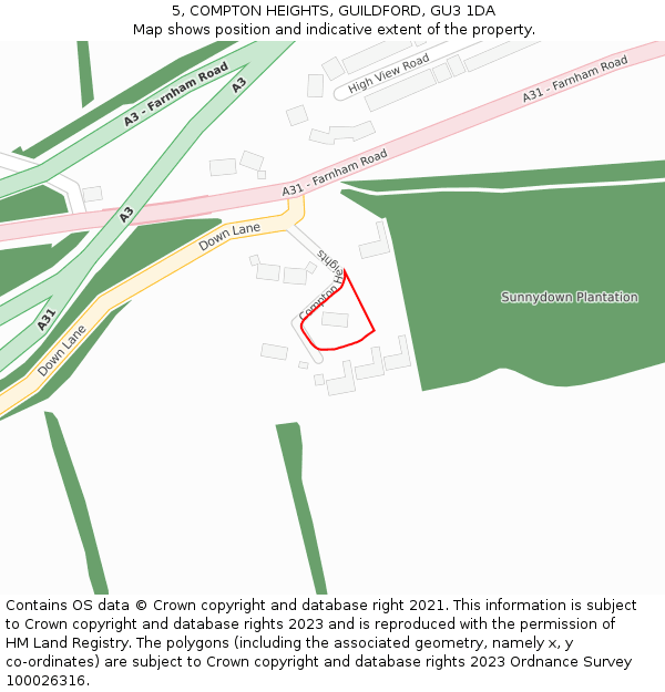 5, COMPTON HEIGHTS, GUILDFORD, GU3 1DA: Location map and indicative extent of plot