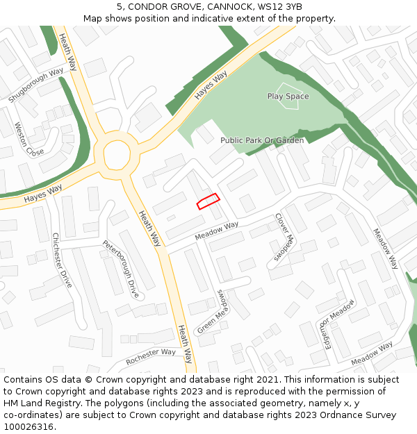 5, CONDOR GROVE, CANNOCK, WS12 3YB: Location map and indicative extent of plot