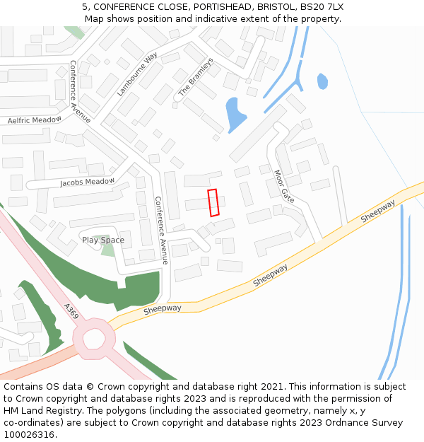 5, CONFERENCE CLOSE, PORTISHEAD, BRISTOL, BS20 7LX: Location map and indicative extent of plot