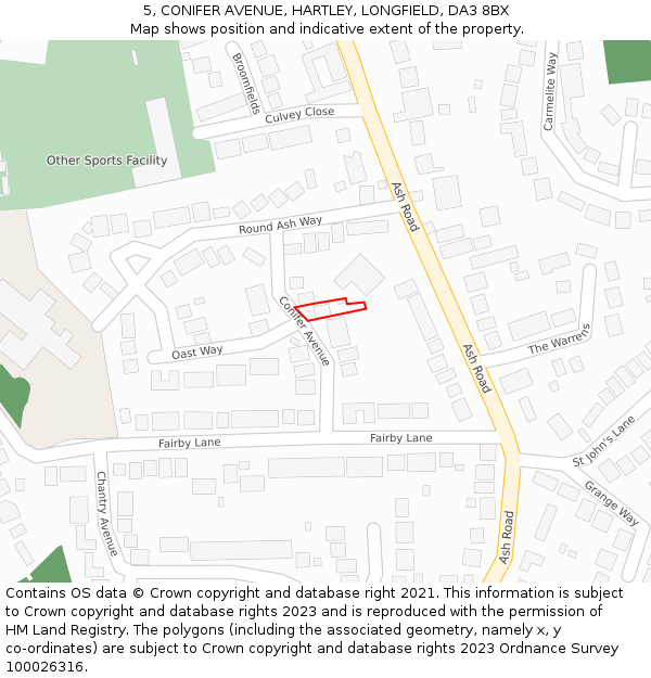 5, CONIFER AVENUE, HARTLEY, LONGFIELD, DA3 8BX: Location map and indicative extent of plot