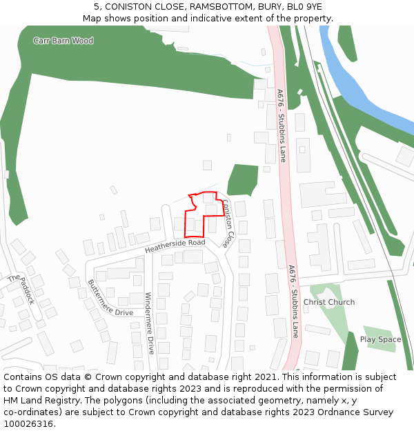 5, CONISTON CLOSE, RAMSBOTTOM, BURY, BL0 9YE: Location map and indicative extent of plot