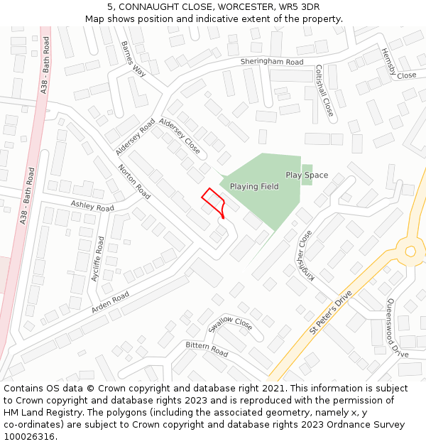 5, CONNAUGHT CLOSE, WORCESTER, WR5 3DR: Location map and indicative extent of plot