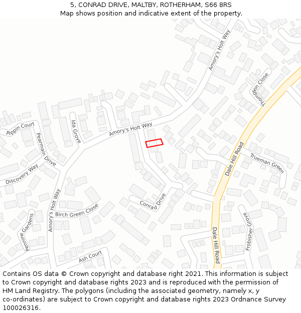 5, CONRAD DRIVE, MALTBY, ROTHERHAM, S66 8RS: Location map and indicative extent of plot