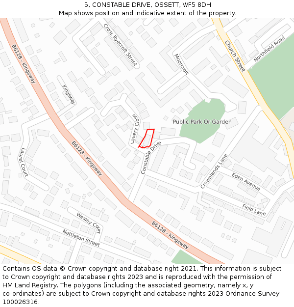 5, CONSTABLE DRIVE, OSSETT, WF5 8DH: Location map and indicative extent of plot