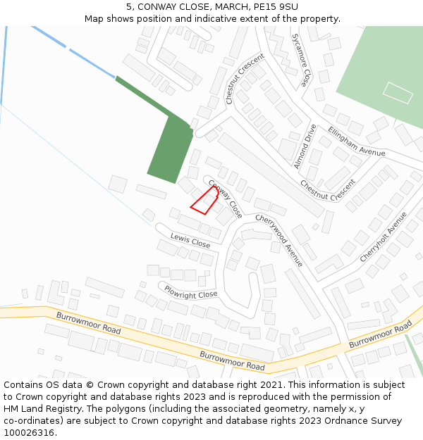 5, CONWAY CLOSE, MARCH, PE15 9SU: Location map and indicative extent of plot