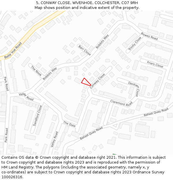 5, CONWAY CLOSE, WIVENHOE, COLCHESTER, CO7 9RH: Location map and indicative extent of plot