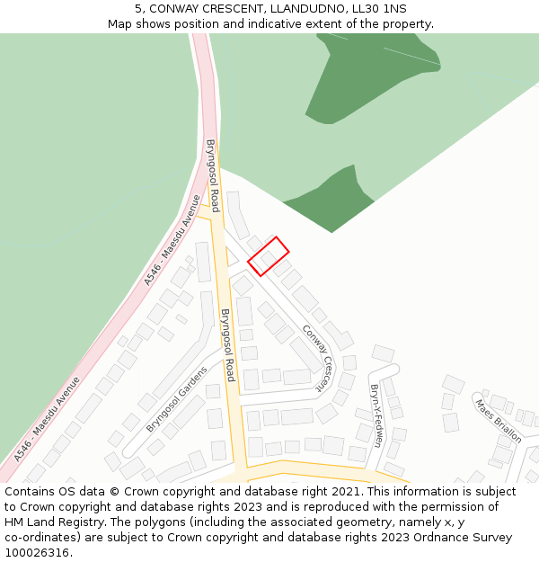 5, CONWAY CRESCENT, LLANDUDNO, LL30 1NS: Location map and indicative extent of plot