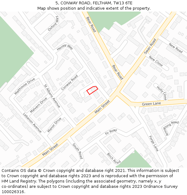 5, CONWAY ROAD, FELTHAM, TW13 6TE: Location map and indicative extent of plot