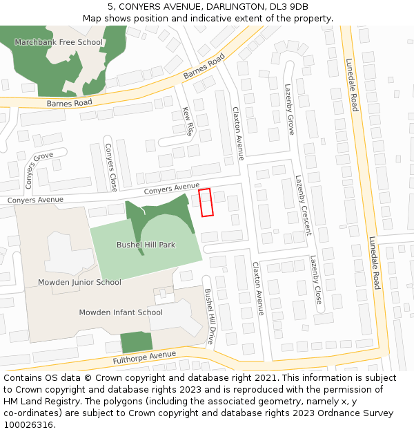 5, CONYERS AVENUE, DARLINGTON, DL3 9DB: Location map and indicative extent of plot