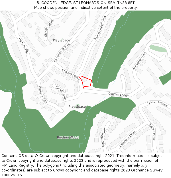 5, COODEN LEDGE, ST LEONARDS-ON-SEA, TN38 8ET: Location map and indicative extent of plot
