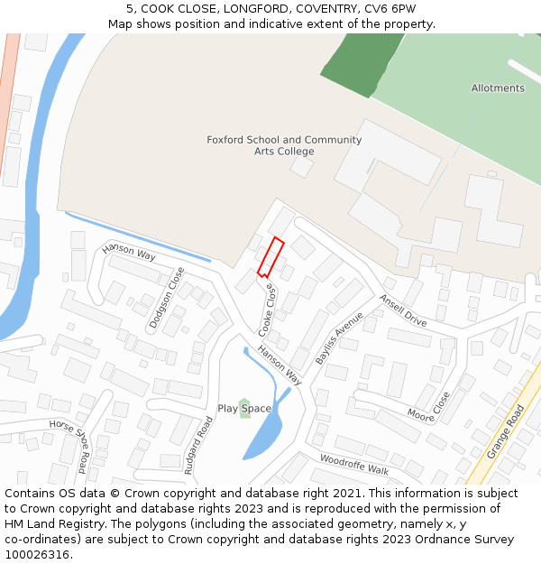 5, COOK CLOSE, LONGFORD, COVENTRY, CV6 6PW: Location map and indicative extent of plot