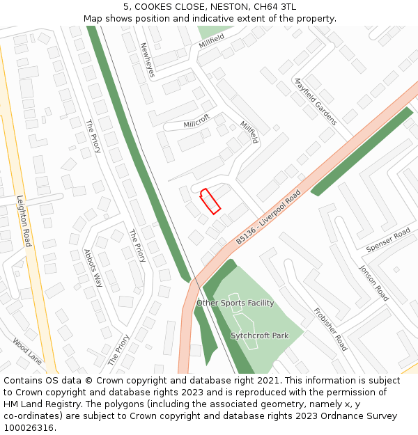 5, COOKES CLOSE, NESTON, CH64 3TL: Location map and indicative extent of plot