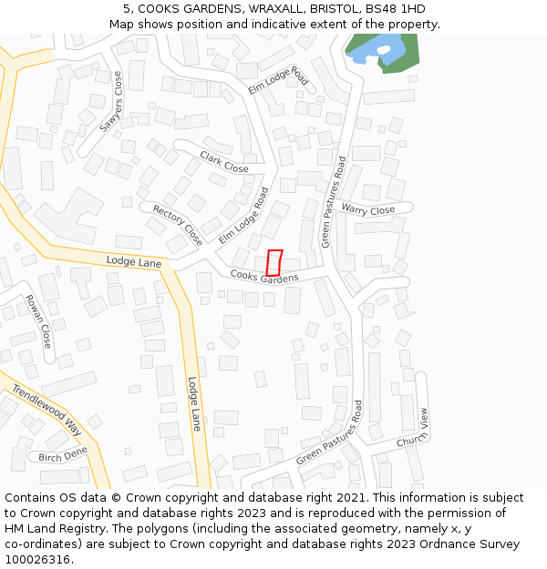 5, COOKS GARDENS, WRAXALL, BRISTOL, BS48 1HD: Location map and indicative extent of plot