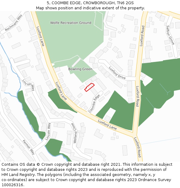 5, COOMBE EDGE, CROWBOROUGH, TN6 2GS: Location map and indicative extent of plot