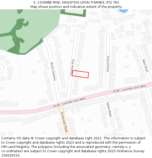 5, COOMBE RISE, KINGSTON UPON THAMES, KT2 7EX: Location map and indicative extent of plot