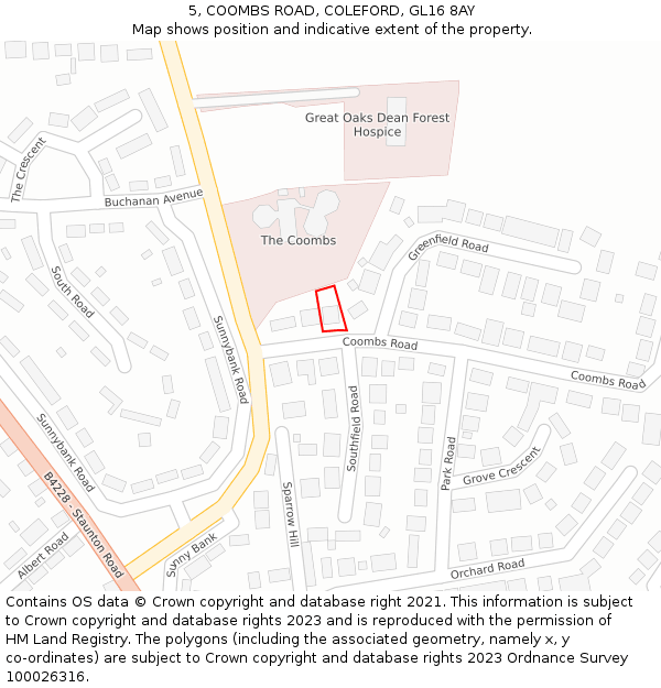 5, COOMBS ROAD, COLEFORD, GL16 8AY: Location map and indicative extent of plot