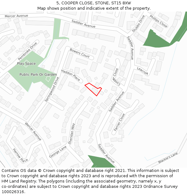 5, COOPER CLOSE, STONE, ST15 8XW: Location map and indicative extent of plot