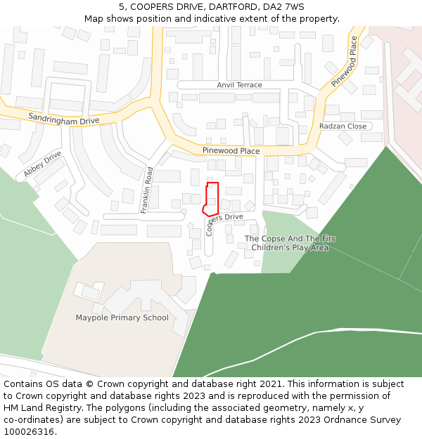 5, COOPERS DRIVE, DARTFORD, DA2 7WS: Location map and indicative extent of plot