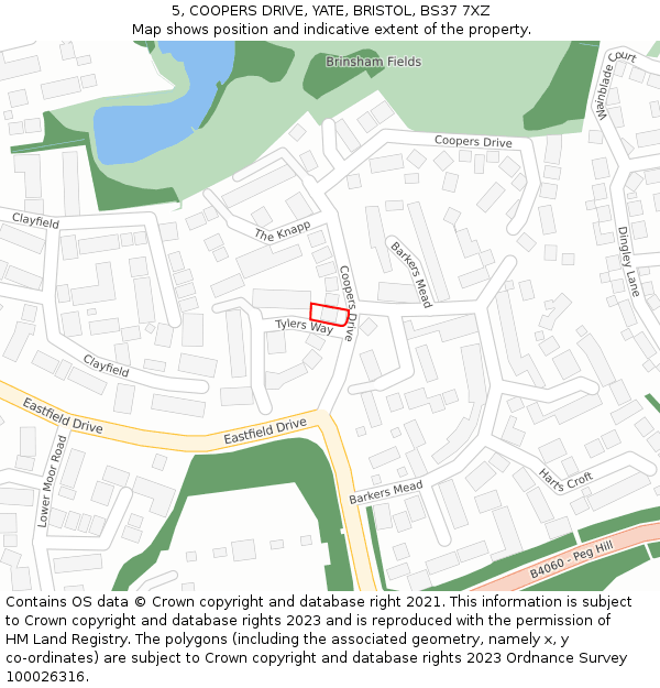 5, COOPERS DRIVE, YATE, BRISTOL, BS37 7XZ: Location map and indicative extent of plot